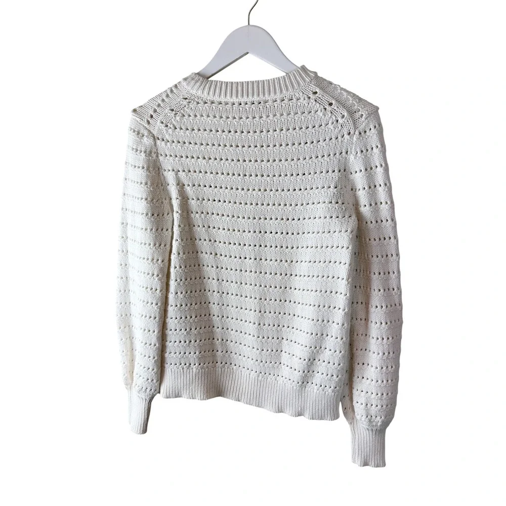 J. Crew Ivory Pointelle Open‎ Knit Cotton Blend Crewneck Sweater AW847 Womens S